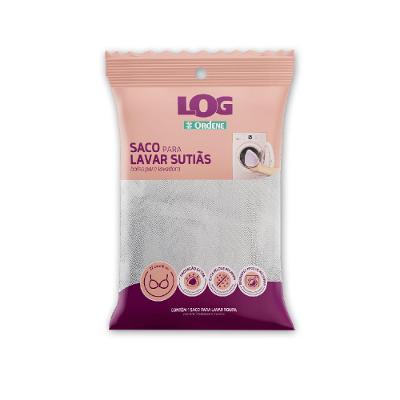 Saco para Lavar Roupa Delicada Sutiã 22x16cm Branco/Rosa Log Ordene
