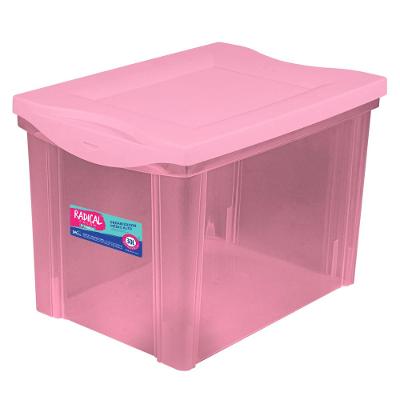Caixa Organizadora Plástica Alta Rosa 30L Radical Color Ordene