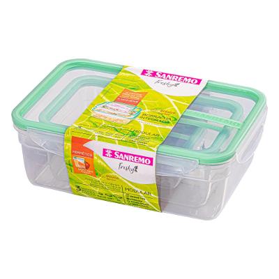 Kit Pote Plástico com Travas Hermético Verde Menta 3 Peças Sanremo