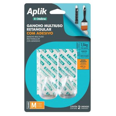 Gancho Adesivo Plástico Retangular Médio Cristal Aplik Ordene 2 Peças