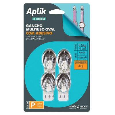 Gancho Adesivo Plástico Oval Pequeno Cromado Aplik Ordene 4 Peças