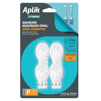 Gancho Adesivo Plástico Oval Pequeno Branco Aplik Ordene 4 Peças
