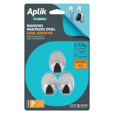 Gancho Adesivo Metálico Oval Pequeno Aplik Ordene 3 Peças