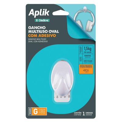 Gancho Adesivo Plástico Oval Grande Branco Aplik Ordene 1 Peça