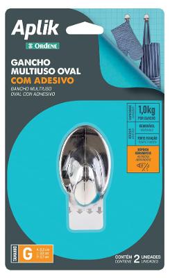 Gancho Adesivo Plástico Oval Grande Cromado Aplik Ordene 1 Peça