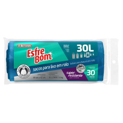 Saco de Lixo em Rolo com Fundo Reforçado Azul 30L EsfreBom Bettanin 30 Unidades