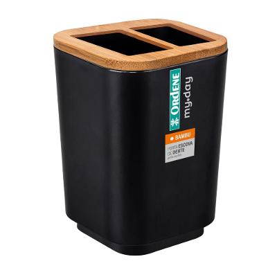 Porta Escova de Dente Plástico Preto Bambu My Day Ordene