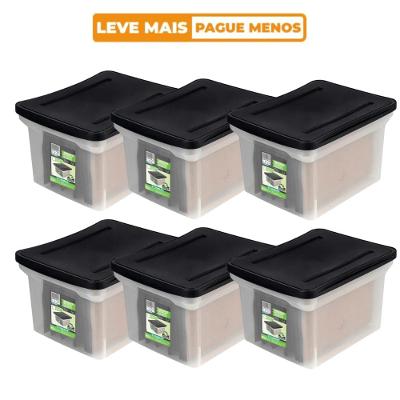 Kit 6 Caixas Organizadoras Arquivo Larga Empilhável Cristal Ordene