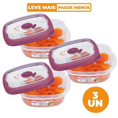Kit 3 Potes Plásticos Quadrados Herméticos Açaí 920ml Flor Sanremo