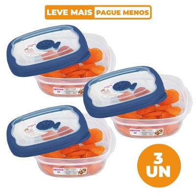 Kit 3 Potes Plásticos Quadrados Herméticos Azul 920ml Flor Sanremo