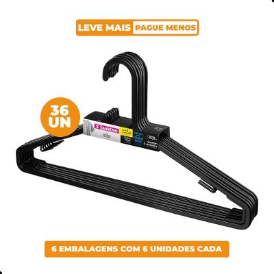 Kit Cabide Plástico Adulto 38cm Preto Sanremo 36 Unidades