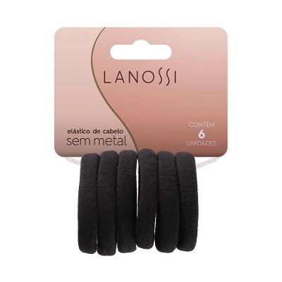 Elástico de Cabelo sem Metal Black Lanossi 6 Unidades