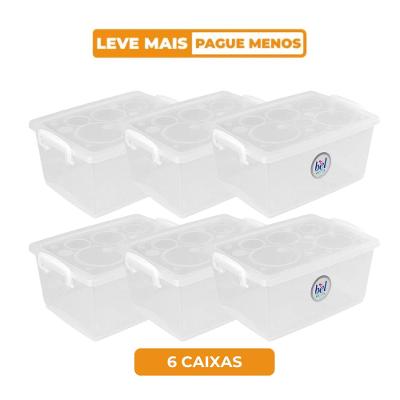 Kit 6 Caixa Organizadora Plástica com Trava e Alça Cristal 650ml Bel Ordene