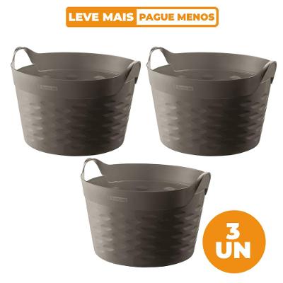 Kit 3 Cestos Organizadores Circular Plástico Castor 30L Sanremo