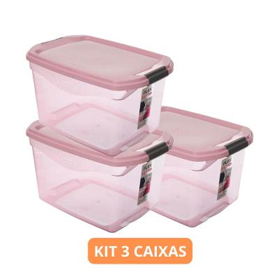 Kit 3 Caixas Organizadoras Rosa 29L Sanremo