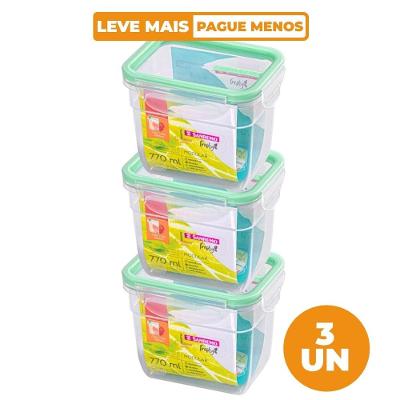 Kit 3 Potes Plásticos com Travas Herméticos Verde Menta 770ml Freshy Sanremo