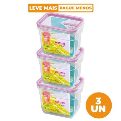 Kit 3 Potes Plásticos com Travas Herméticos Açaí 770ml Freshy Sanremo