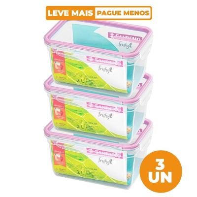 Kit 3 Potes Plásticos com Travas Herméticos Açaí 2L Freshy Sanremo