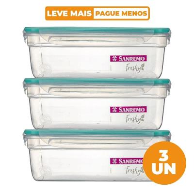 Kit 3 Potes Plásticos com Travas Herméticos Verde Menta 2,5L Freshy Sanremo