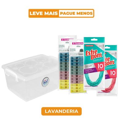 Kit Lavanderia Prendedor de Roupas Oba, Corda para Varal com Revestimento e Caixa Organizadora