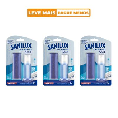 Kit 3 Desodorizador Sanitário em Gel Adesivo 5 em 1 Brisa do Oceano 37g Sanilux Bettanin
