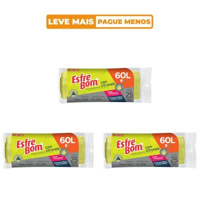 Kit 3 Saco de Lixo em Rolo com Citronela e Fundo Reforçado Pistache 60L EsfreBom Bettanin 25 Unidades