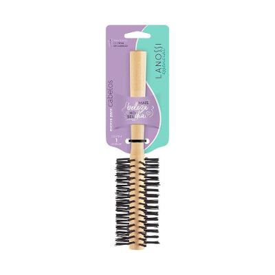 Escova de Cabelo Reta em Madeira com Cerdas de Nylon Natural Essencial Lanossi