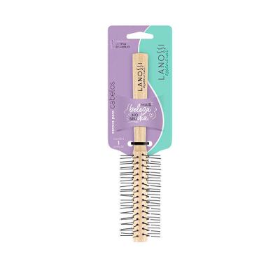 Escova de Cabelo Fio Único em Madeira com Cerdas de Nylon Natural Essencial Lanossi