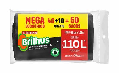 Saco de Lixo em Rolo 110L Mega Econômico Brilhus Bettanin 100 Unidades