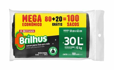 Saco de Lixo em Rolo 30L Mega Econômico Brilhus Bettanin 100 Unidades