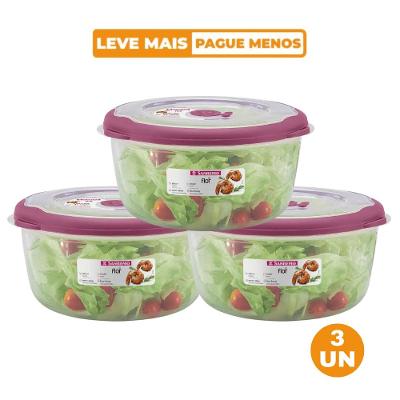 Kit 3 Potes Plásticos Redondos Herméticos Açaí 3,2L Flor Sanremo