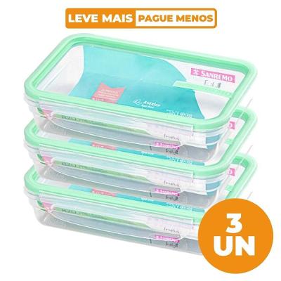 Kit 3 Potes Plásticos com Travas Herméticos Verde Menta 820ml Freshy Sanremo