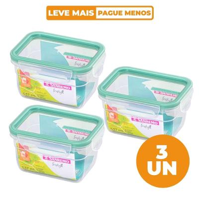 Kit 3 Potes Plásticos com Travas Herméticos Verde Menta 537ml Freshy Sanremo