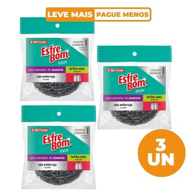 Kit 3 Esponjas em Inox para Utensílios de Alumínio EsfreBom Bettanin