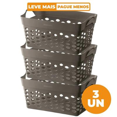 Kit 3 Cestos Organizadores Retangular Plástico Castor 22L Moolti Sanremo