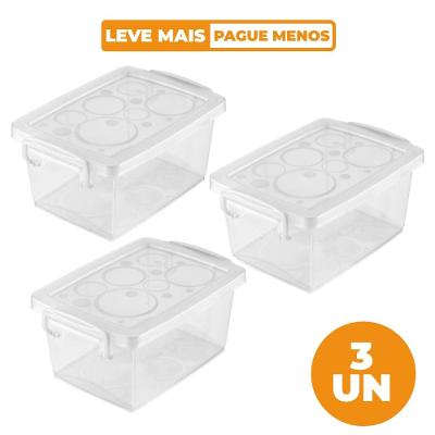 Kit 3 Caixas Organizadoras com Trava e Alça Cristal 650ml Bel Ordene