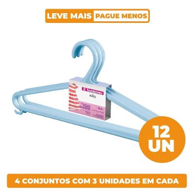 Kit Cabide Plástico Infantil Azul 31cm Easy Sanremo 12 Unidades