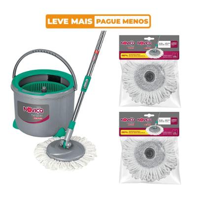 Kit Mop Twister de Microfibra com Cabo e Balde 13L + 2 Refil Mop Twister Noviça Bettanin