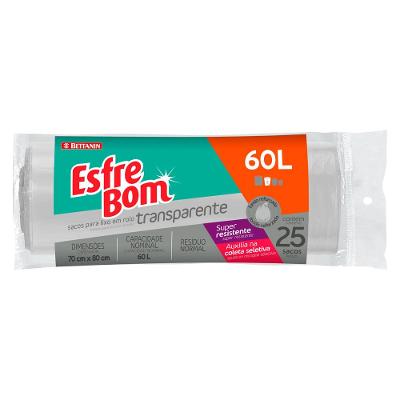 Saco de Lixo em Rolo com Fundo Reforçado Transparente 60L EsfreBom Bettanin 25 Unidades
