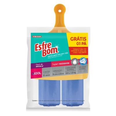 Saco de Lixo em Rolo com Fundo Reforçado Azul 100L com Pá de Lixo EsfreBom Bettanin