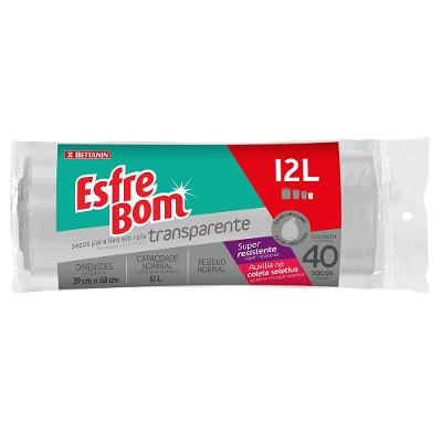 Saco de Lixo em Rolo com Fundo Reforçado Transparente 12L EsfreBom Bettanin 40 Unidades