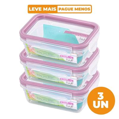 Kit 3 Potes Plásticos com Travas Herméticos Açaí 330ml Freshy Sanremo