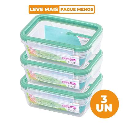 Kit 3 Potes Plásticos com Travas Herméticos Verde Menta 330ml Freshy Sanremo