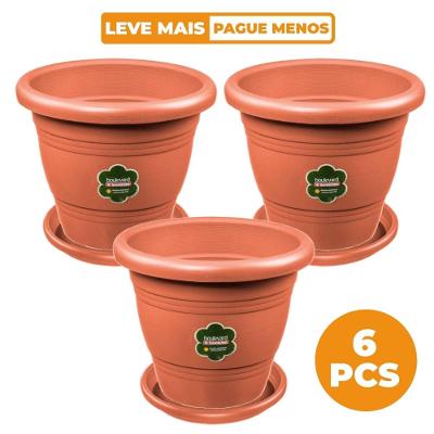 Kit Vaso para Planta com Prato 17cm 6 Peças Marrom Sanremo