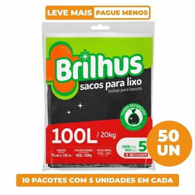 Kit Saco de Lixo 100L Preto Brilhus Bettanin 50 Unidades