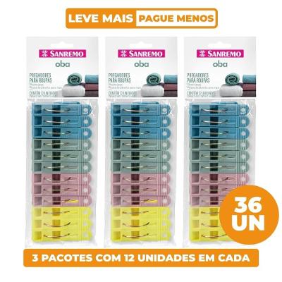 Kit Prendedor de Roupa Plástico Oba Sanremo 36 Unidades