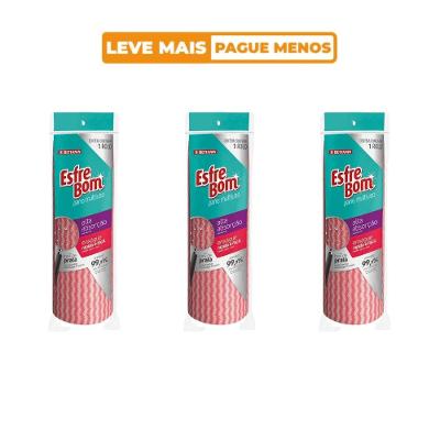 Kit 3 Panos Multiuso Antibacteriano Rolo com 25 unidades cada Vermelho EsfreBom Bettanin