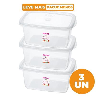 Kit 3 Potes Plásticos Retangulares Fácil Cristal 1,4L Sanremo