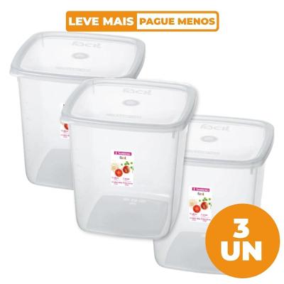 Kit 3 Potes Plásticos Quadrados Fácil Cristal 7L Sanremo