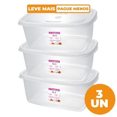 Kit 3 Potes Plásticos Retangulares Fácil Cristal 3,2L Sanremo